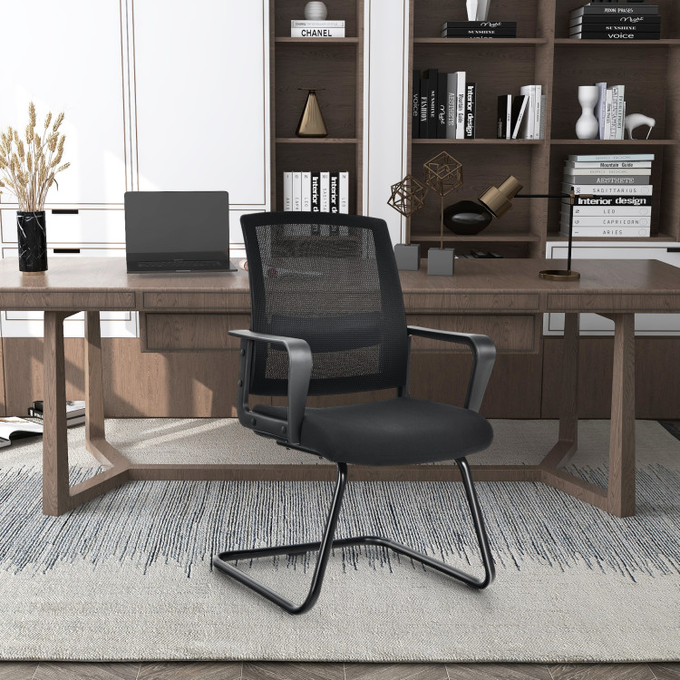 1 Piece Mid Mesh Back Conference Chair with Lumbar Support-BlackCostway Gallery View 2 of 8
